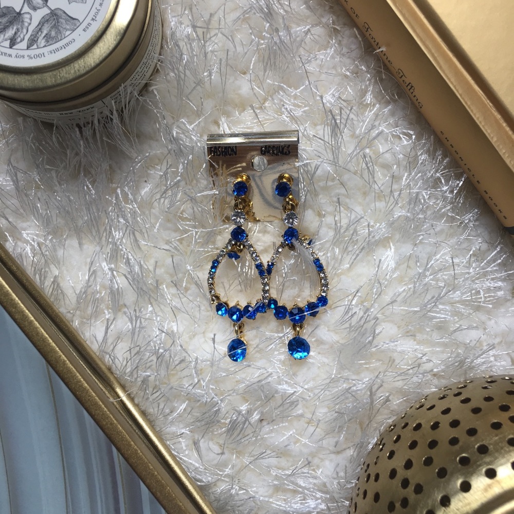 Gold & Blue Chandelier Earrings